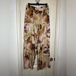 Anthropologie Multicolor Floral Flowy Wide Leg Cargo style Pants
